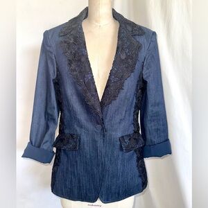 Women's Blue Denim Jacket with Black Lace Trim